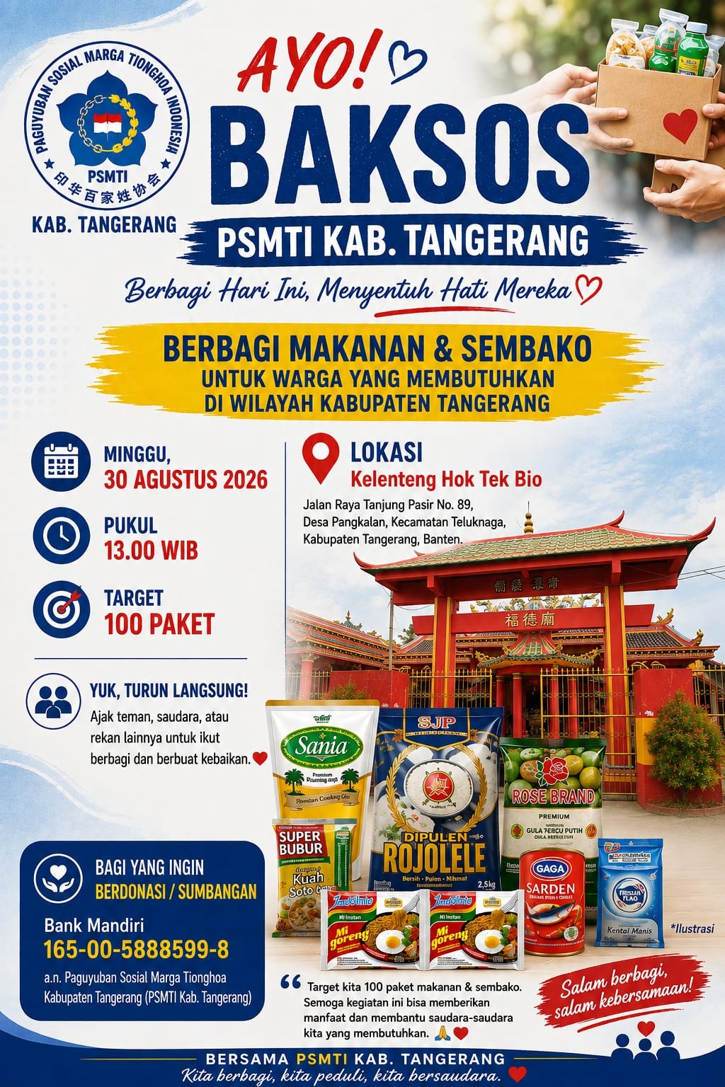 Poster Baksos PSMTI Kabupaten Tangerang, 30 Agustus 2026
